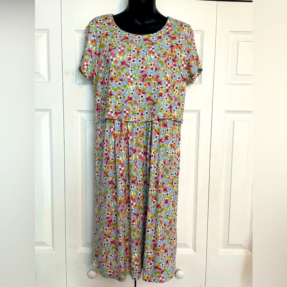 J. Jill Women's Dress Floral Ditsy Stretch Light Blue Size XS Short Sleeve